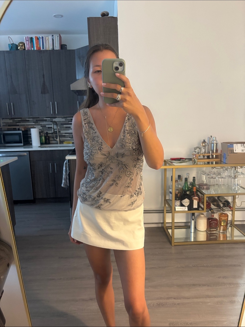 Zara Beaded V-Neck Sleeveless Top